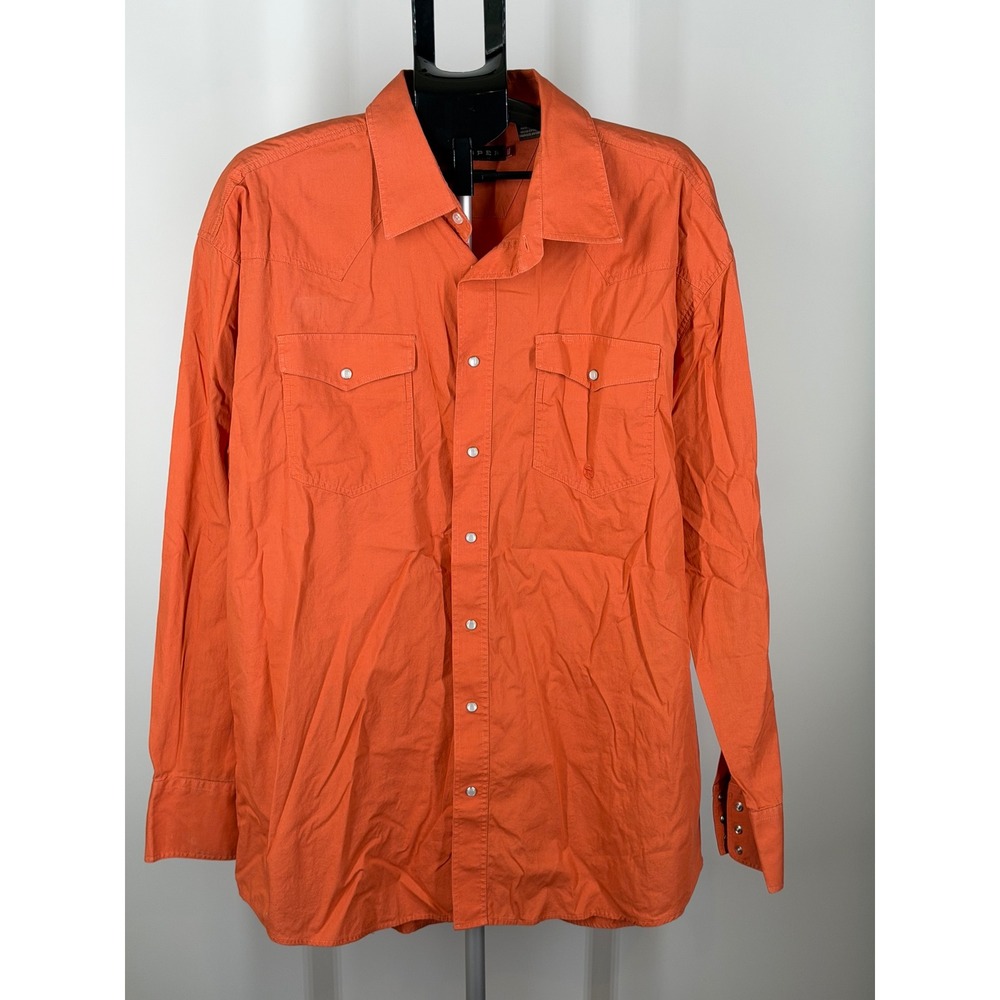 Roper Mens 2XL Orange Western Pearl Snap Cotton Shirt